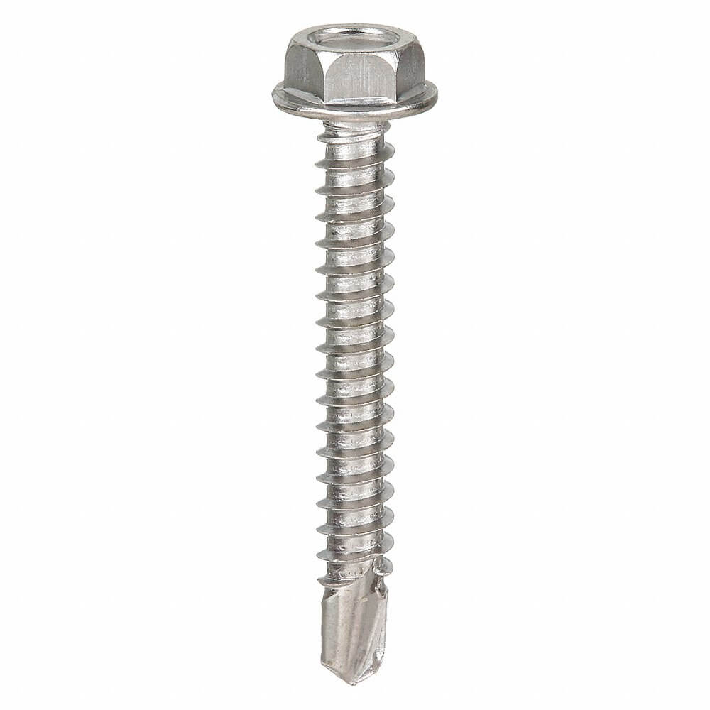 Self Drilling Screw, 10-16 Thread Size, SS, 5/8 In Lg., Plain, External Hex