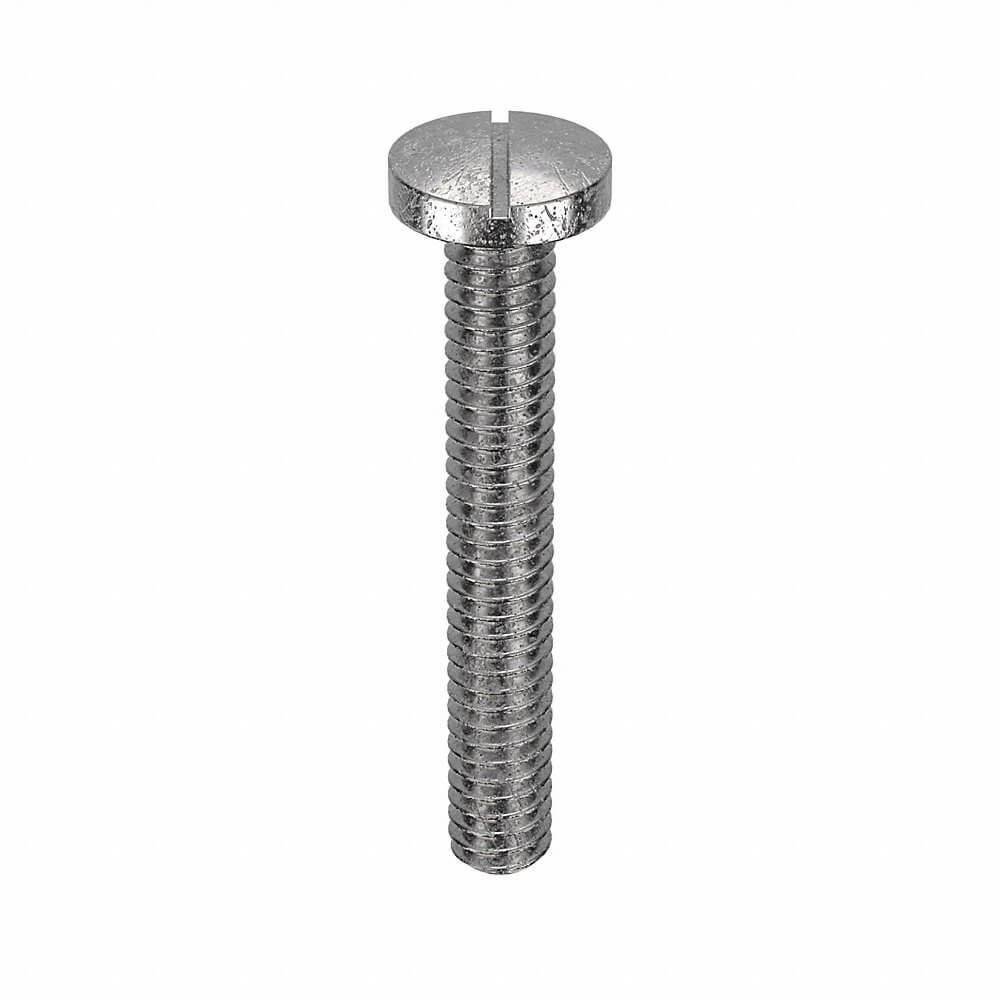 Machine Screw, 1/4 In - 20 Thread Size, SS, 1 3/4 In Lg., Pan, Plain, Slotted