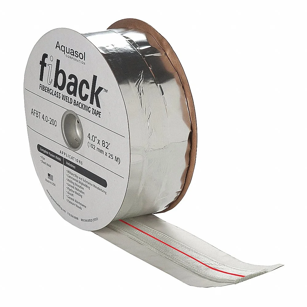 AQUASOL WELDING AFBT-4.0-200 Fiberglass Backing Tape, Aluminum/Fiberglass, 82 ft. Length, 4 Inch Dia. | CD7BTE 45RL20