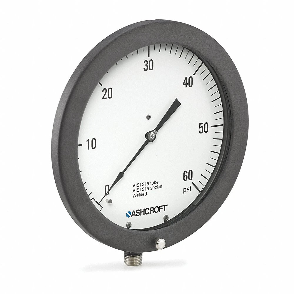 ASHCROFT 851010S04L600# Pressure Gauge, 0 To 600, 8 1/2 Inch Dial, 1/2 Inch Npt Male, +/-1% Accuracy, PSI, PSI | CN8YHY 787N06