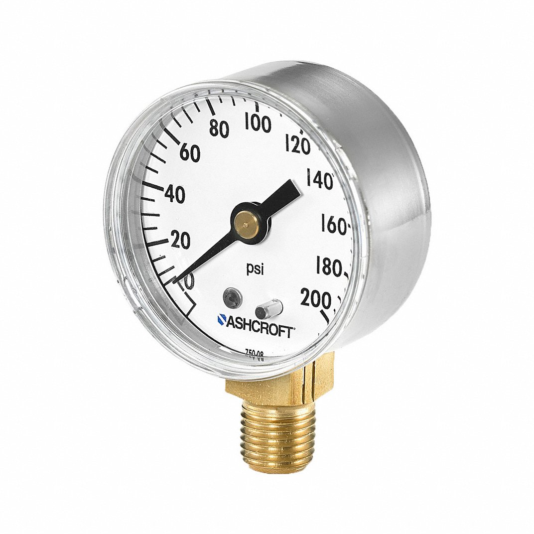 ASHCROFT 20W1005SH 02L XZG 30# Pressure Gauge, Corrosion-Resistant Case, 0 To 30 PSI, 2 Inch Dial, 1/4 Inch Npt Male | CN8YKZ 787NT7