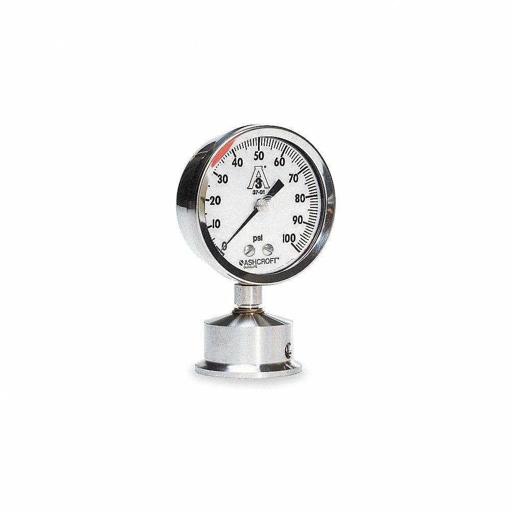 ASHCROFT 25-1032S-15L-60 Pressure Gauge, 0 To 60 PSI, 2 1/2 Inch Dial, 1 1/2 Inch Tri-Clamp, ±1.50% Accuracy | CN8YHB 2C629