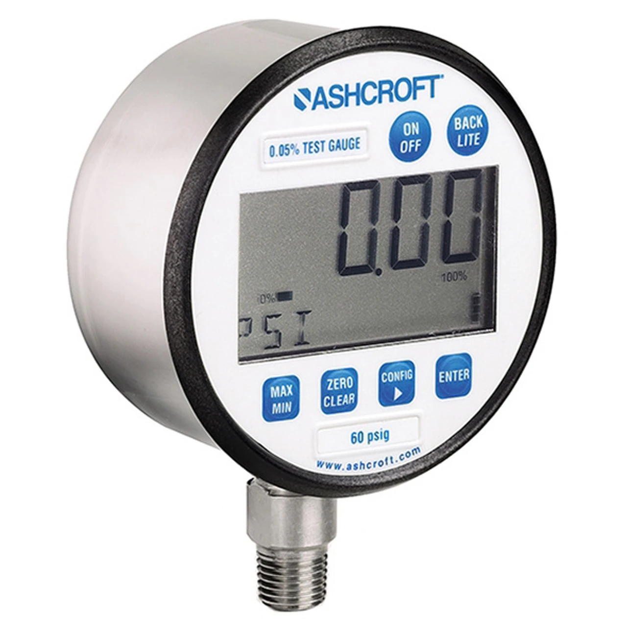 ASHCROFT 302089SD02L15# Digital Test Pressure Gauge, Calibrator Pressure Gauge, 0 To 15 PSI, 3 Inch Dial, Bottom | CN8XQP 392J78