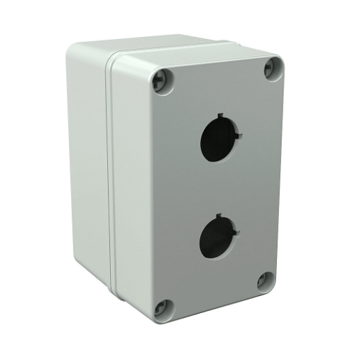 Pushbutton Enclosure, 2 Holes, 22mm, 5 x 3 x 3 Inch Size, Wall Mount, Polycarbonate