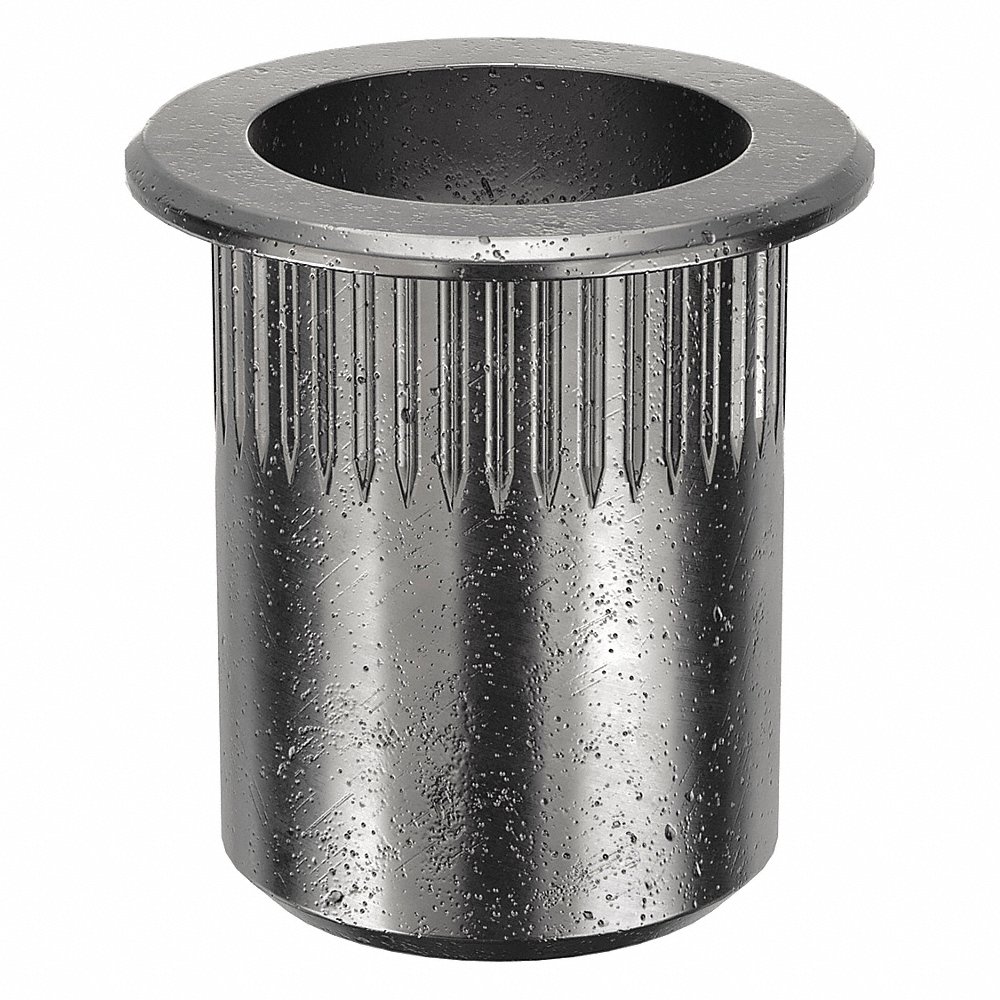 Rivet Nut, 3/8 In - 16 Thread Size, Steel, 0.69 In Lg., 0.027 to 0.15 In Grip Rng, Open, 0.035 In Head Ht.
