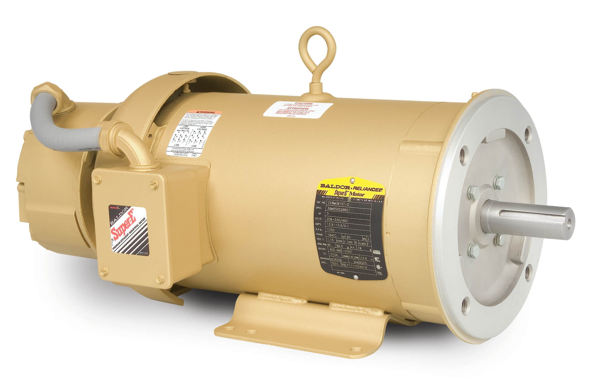 BALDOR MOTOR CEBM3611T-D D-series Brake Motor, 230/460V, 1800 RPM, 3 hp, 60 Hz, TEFC, 182TC Frame | AJ6PEV