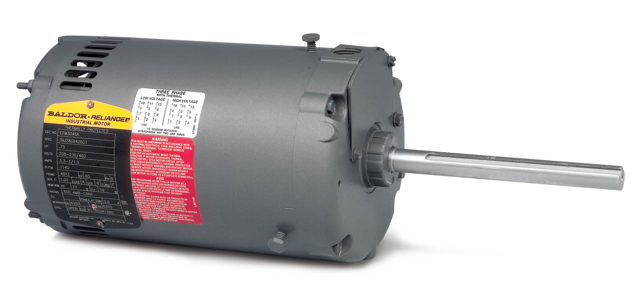 BALDOR MOTOR CFM3136A Condensor Fan Motor, 208-230/460V, 1200 RPM, 60 Hz, 0.5 hp, ODP, 56YZ Frame | AJ6QCA
