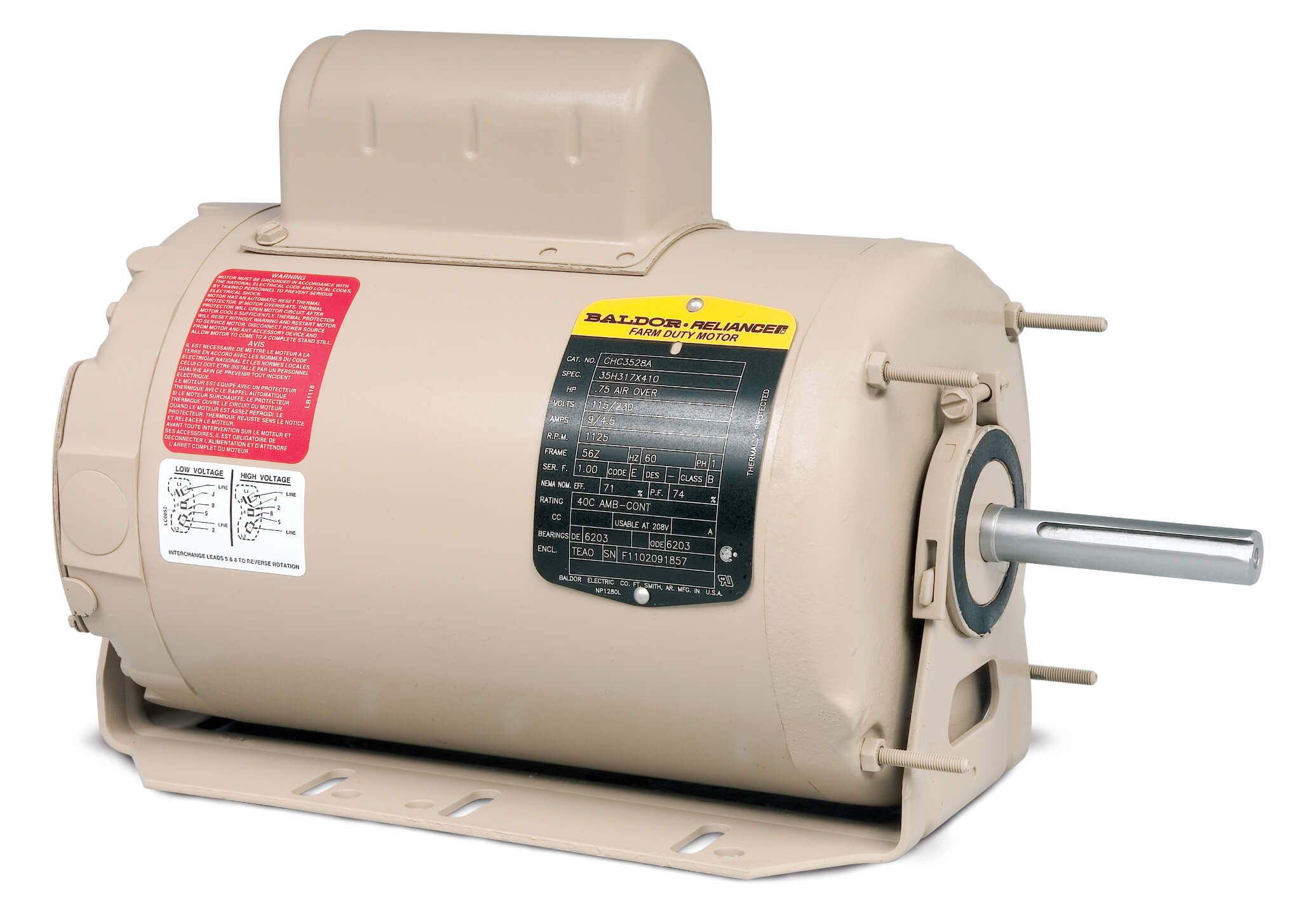 BALDOR MOTOR CHC3526A Direct Drive Fan Motor, 115/230V, 900 RPM, 60 Hz, 0.5 hp, 1 Phase, TEAO, 56Z Frame | AJ6QCP