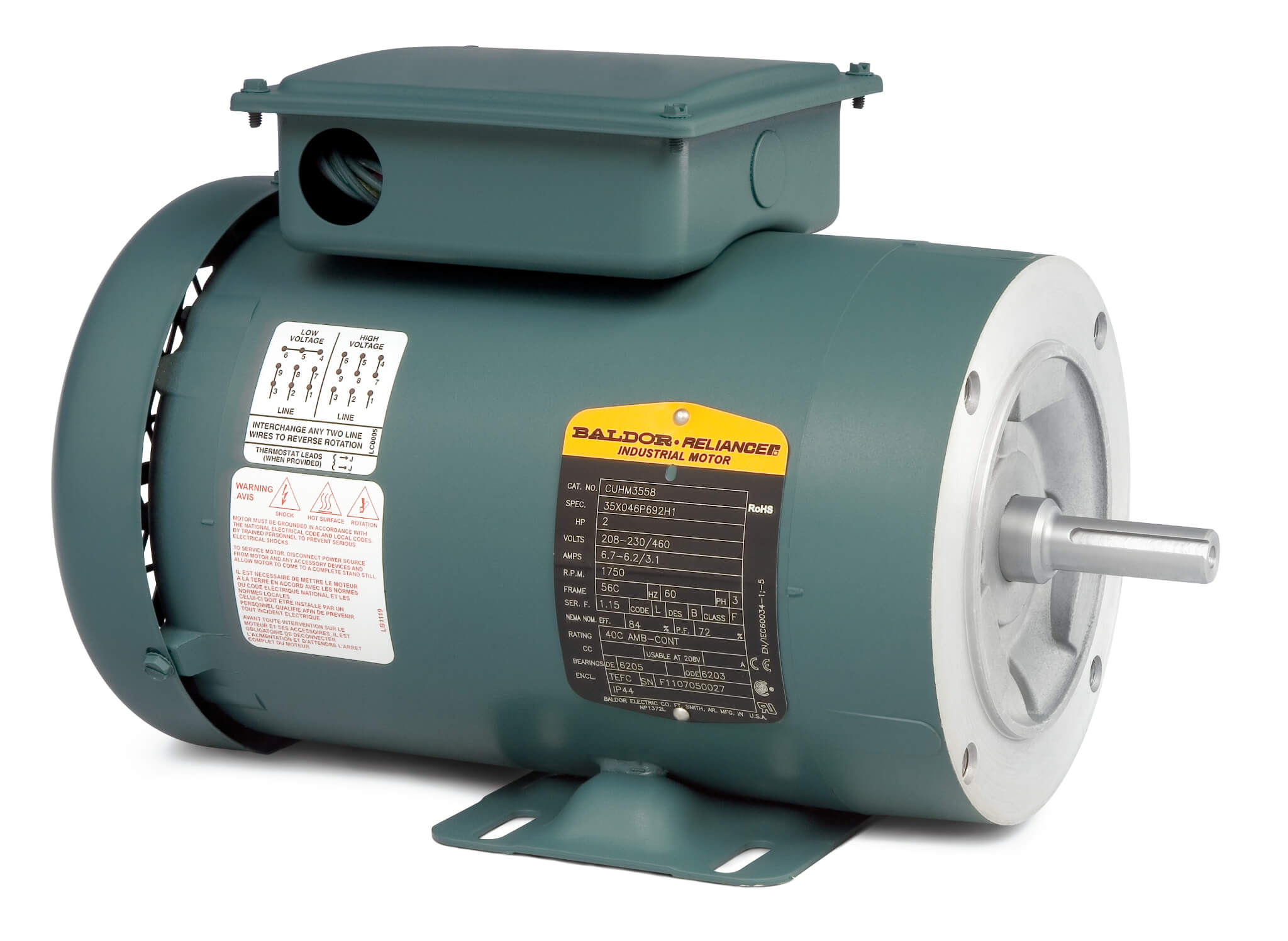 Unit Handling Motor, 1800 RPM, 60 Hz, 0.5 hp, 1 Phase, TEFC, 56C Frame