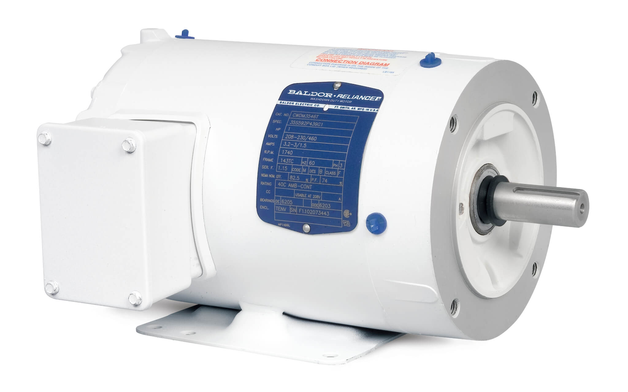 BALDOR MOTOR CWDM3541 White Washdown Motor, 3600 RPM, 0.75 hp, 3 Phase, TENV, 56C Frame | AJ6QNX