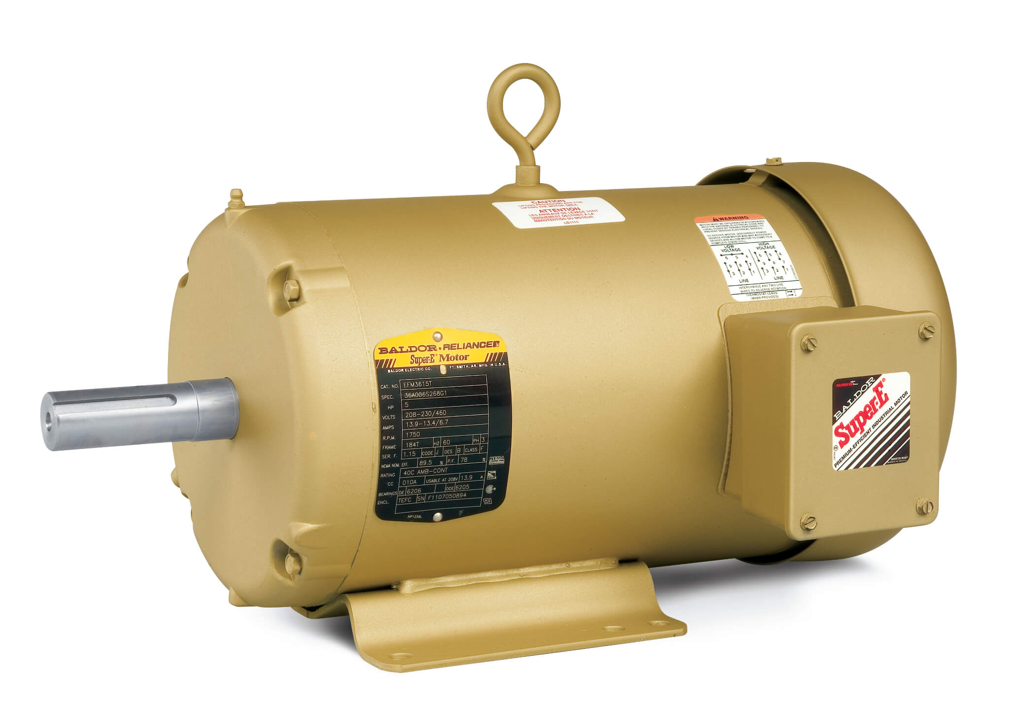 Three Phase Motor, 230/460V, 1800 RPM, 60 Hz, 5 hp, TEFC, 184T Frame