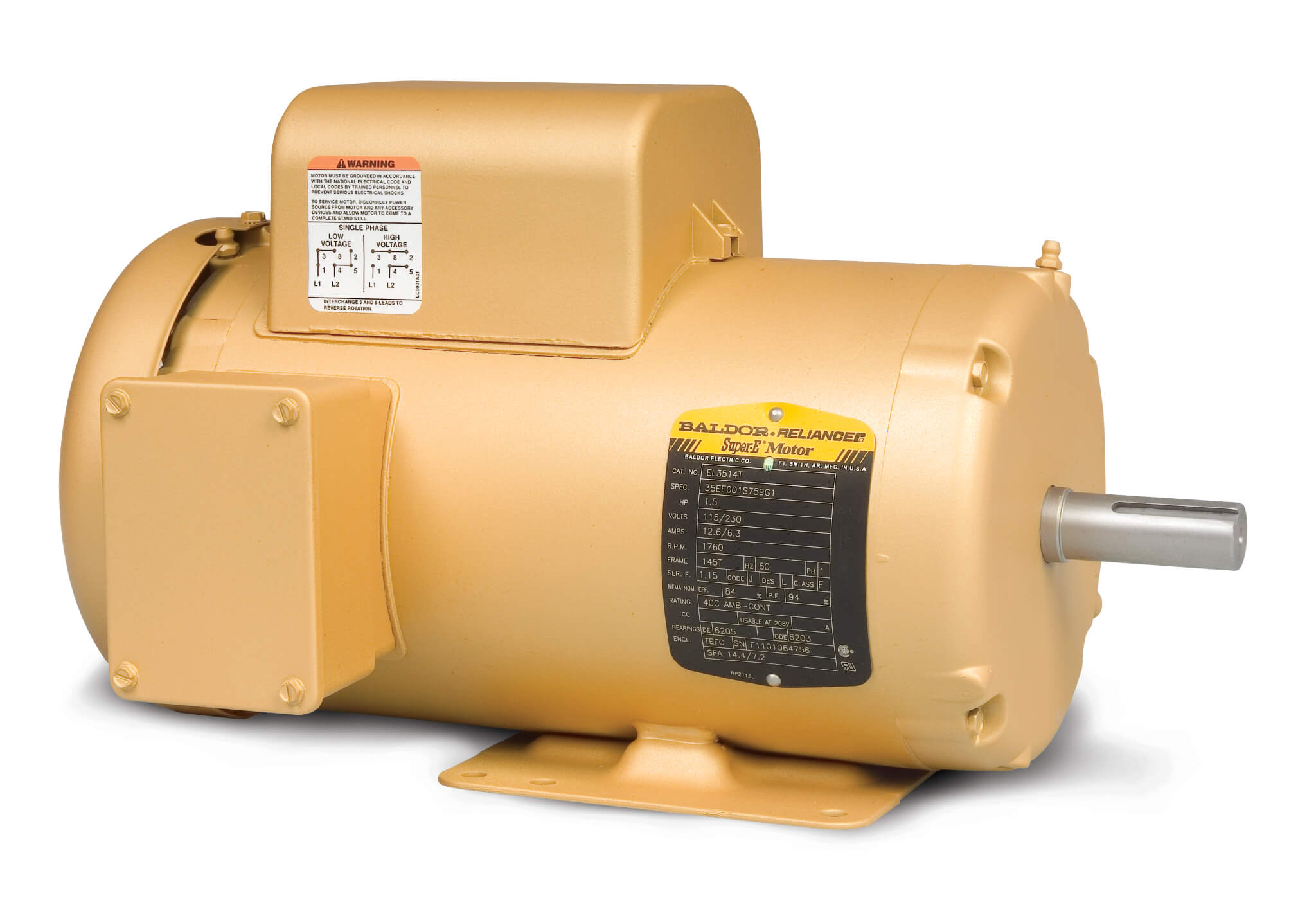 Single Phase Motor, 115/230V, 1800 RPM, 60 Hz, 0.25 hp, 1 Phase, TEFC, 48 Frame