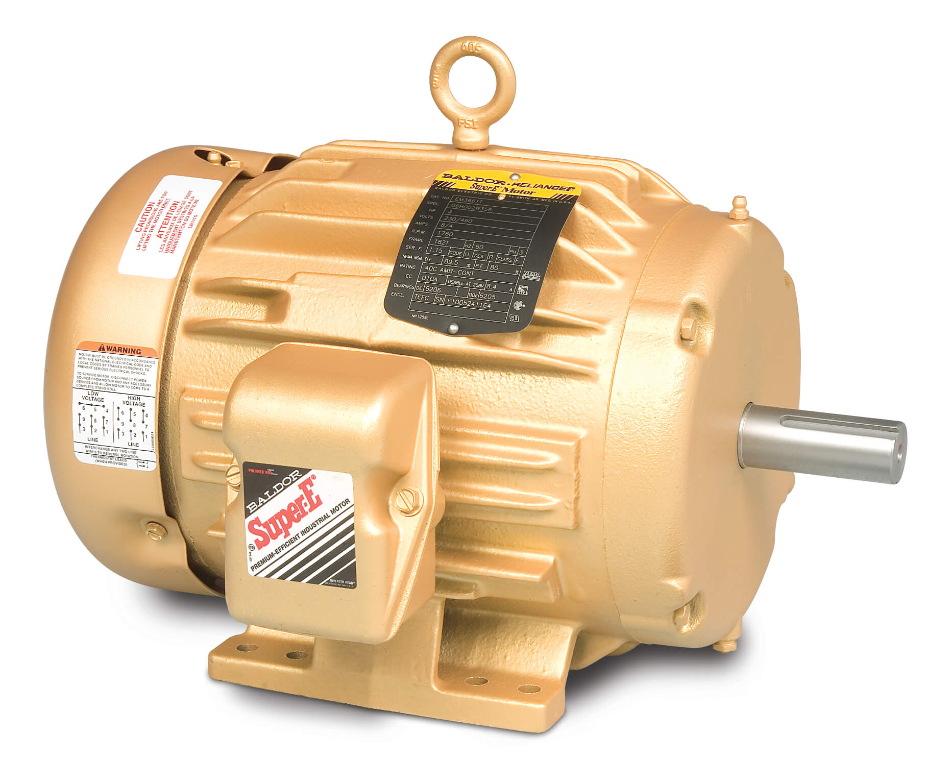 Three Phase Enclosed Motor, 200V, 3600 RPM, 60 Hz, 20 hp, TEFC, 256T Frame
