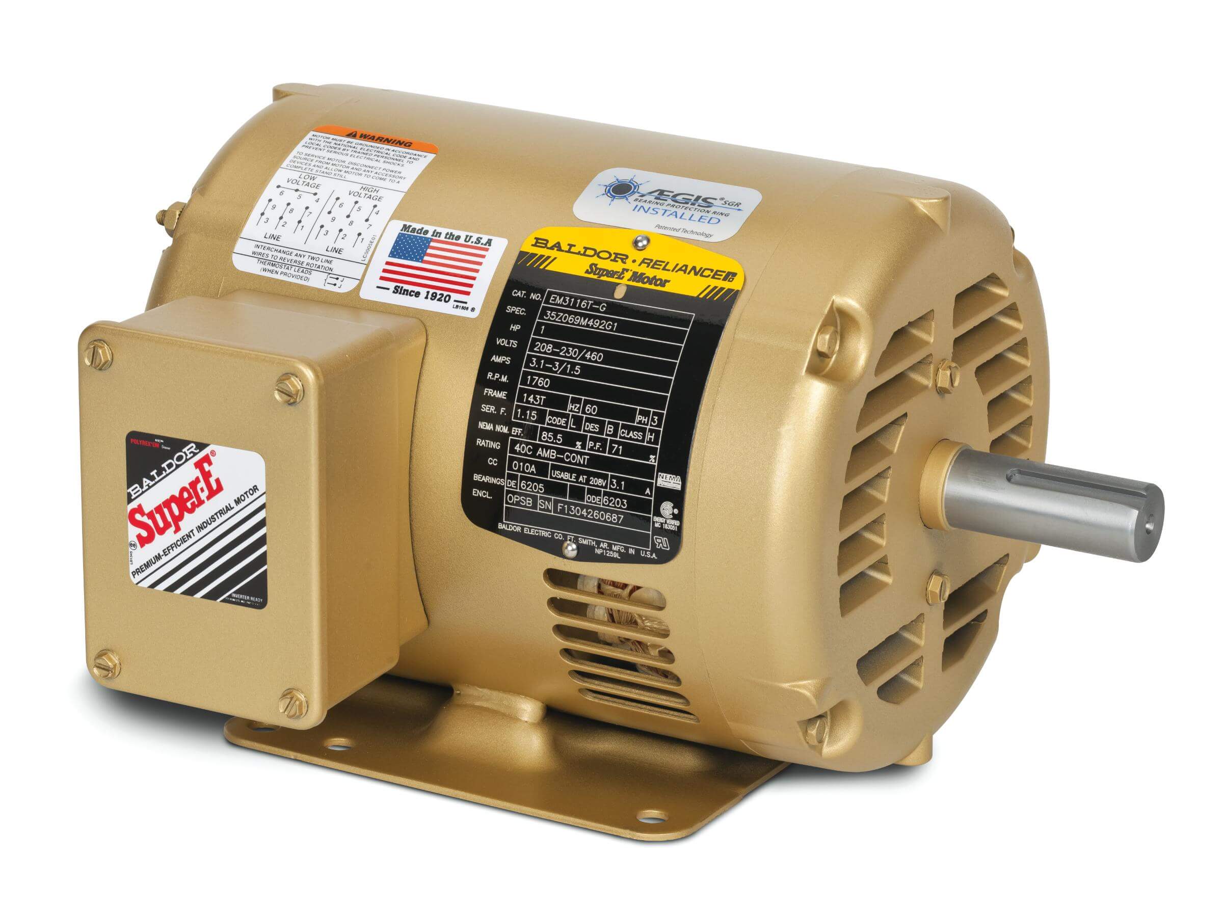 Three Phase Open Motor, 230/460v, 3450 Rpm, 60 Hz, 0.75 Hp, Odp, 56
