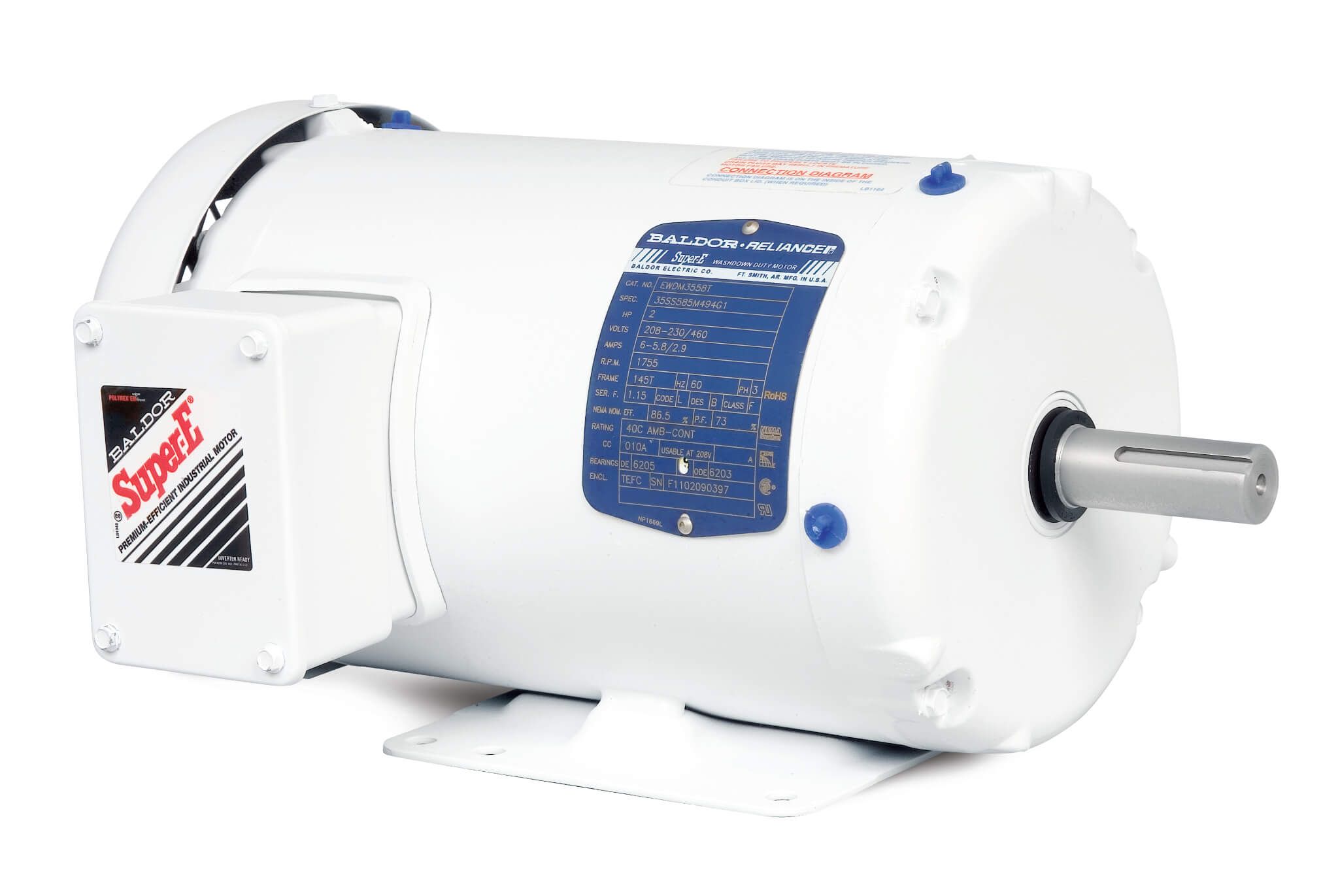 BALDOR MOTOR EWDM3611T White Washdown Motor, 230/460V, 1800 RPM, 60 Hz, 3 hp, 3 Phase, TEFC, 182T Frame | AJ6VHJ
