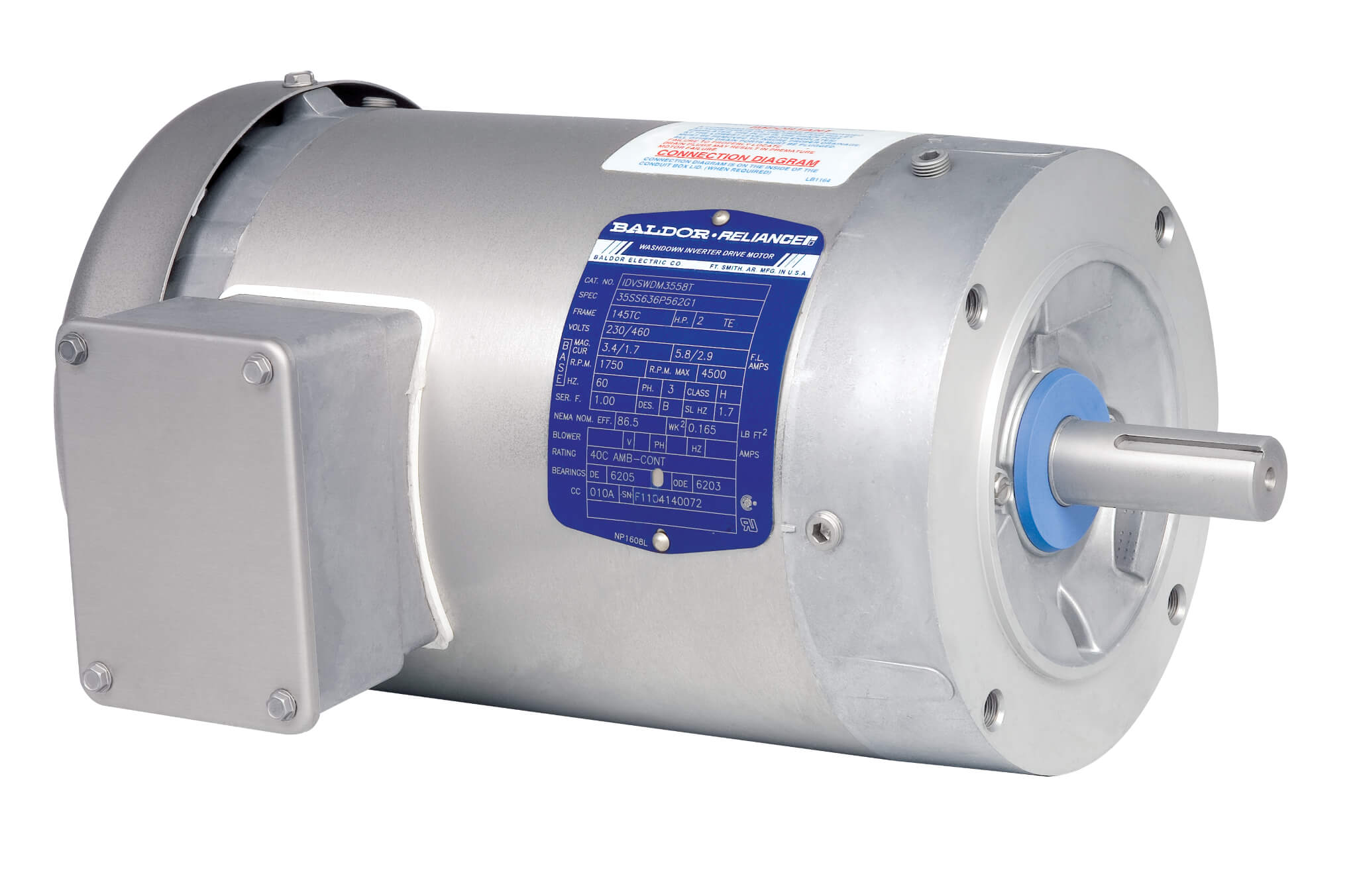 BALDOR MOTOR IDVSWDM3554 Inverter Duty Motor, 230/460V, 1800 RPM, 60 Hz, 1.5 hp, 3 Phase, TEFC, 56C Frame | AJ6WLJ