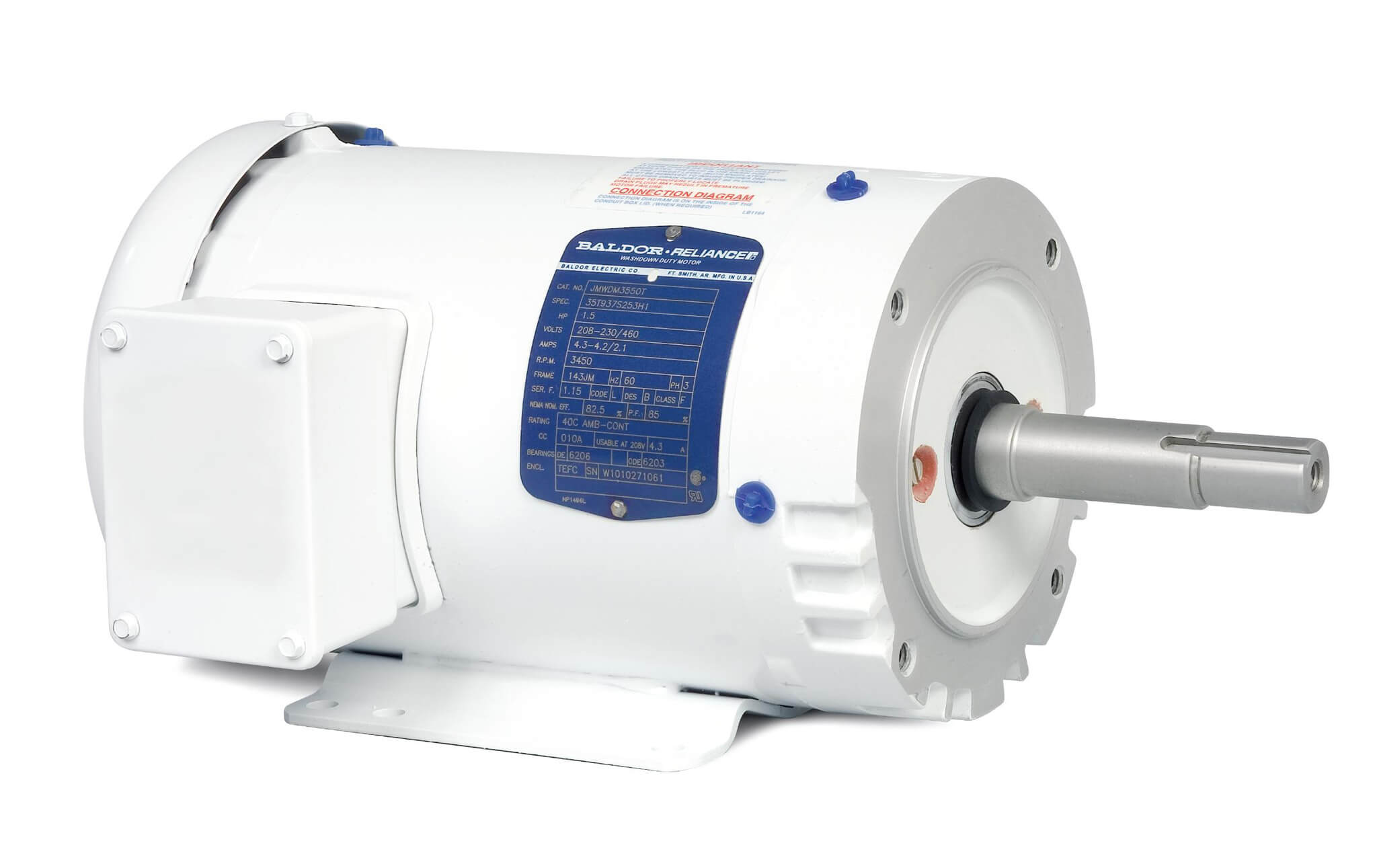 BALDOR MOTOR JMEWDM3554T Closed Coupled Pump Motor, 1800 RPM, 60 Hz, 1.5 hp, 3 Phase, TENV, 145JM Frame | AJ6WRM