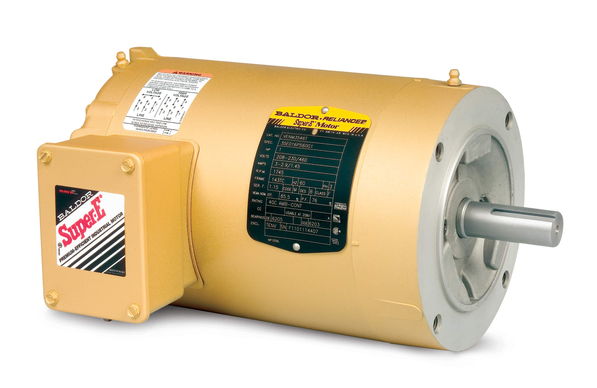 BALDOR MOTOR KENM3454 Three Phase Enclosed Motor, 230/460V, 1800 RPM, 60 Hz, 0.25 hp, TENV, 56C Frame | AJ6WVF