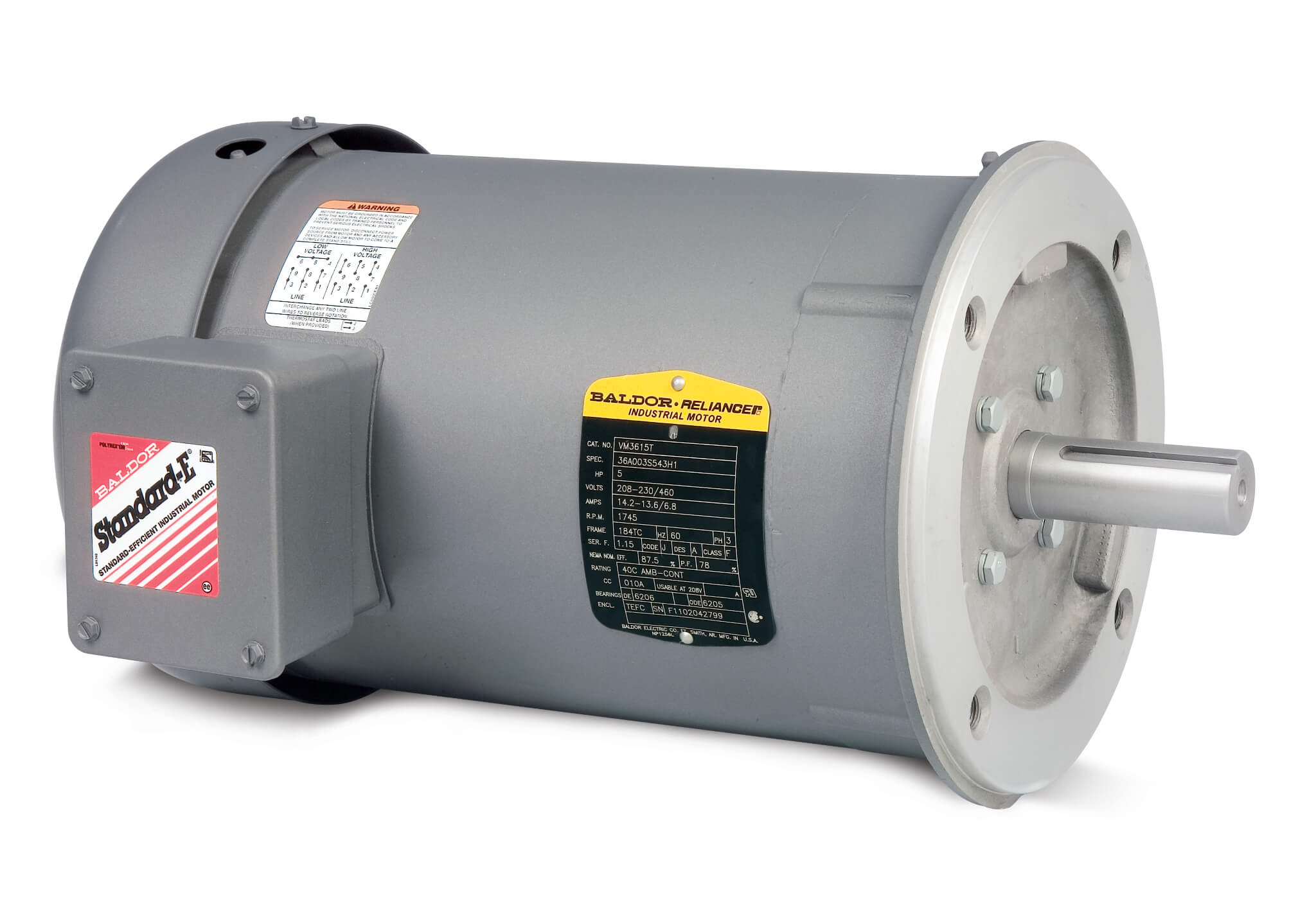 Three Phase Enclosed Motor, 230/460V, 1200 RPM, 60 Hz, 0.25 hp, TEFC, 56C Frame