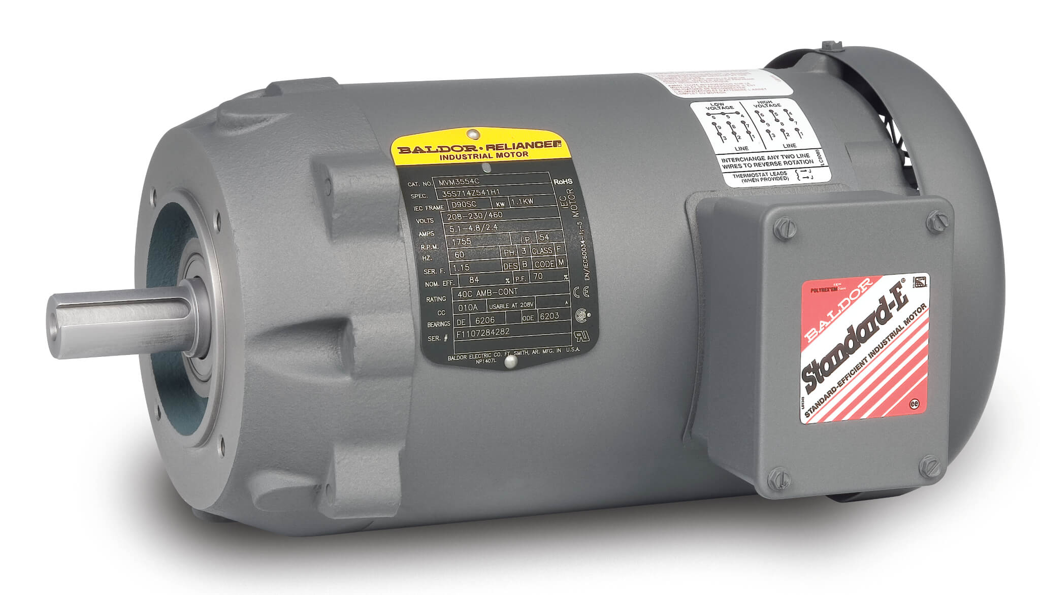 BALDOR MOTOR MVM3463C IEC Frame Motor, 3600 RPM, 60 Hz, 0.50 hp, 0.75kW, 3 Phase, TEFC, D71C Frame | AJ6XVC