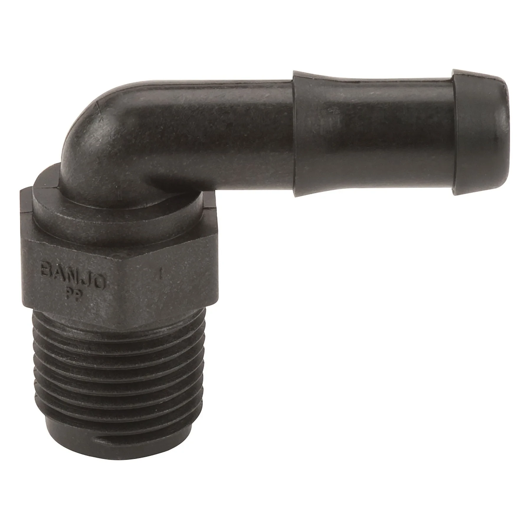 BANJO FITTINGS HB050/075-90 Poly 90 Deg Hose Barb, 1/2 Inch Mpt X 3/4 Inch Size | AC8TWT 3DTP9