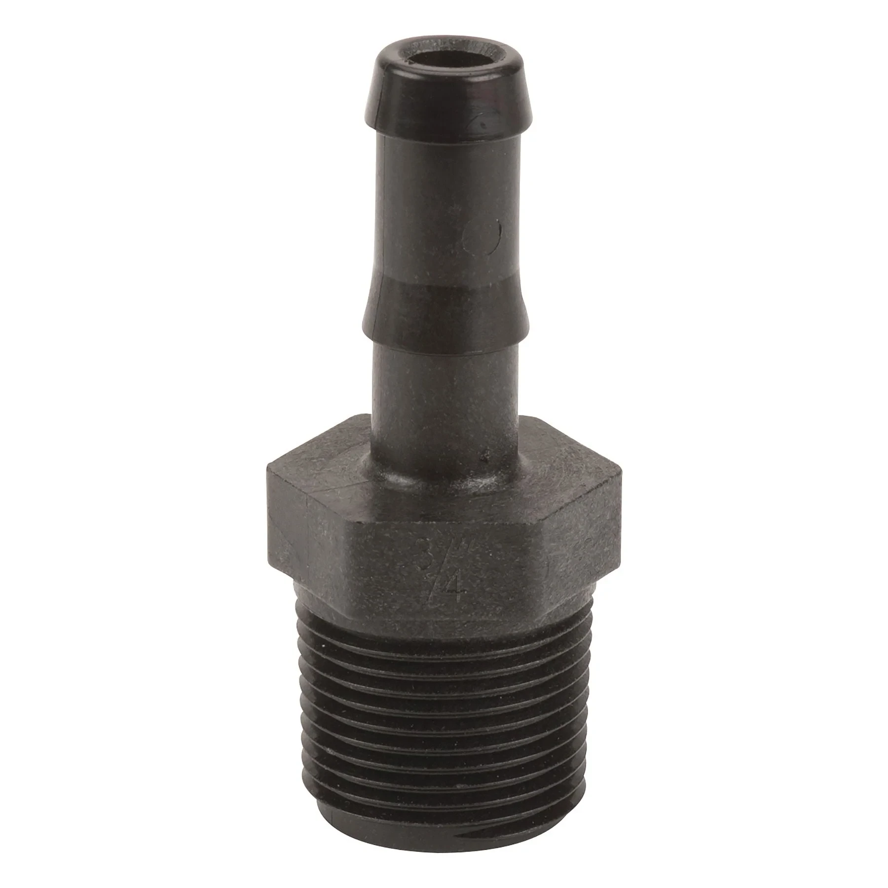 Hose Barb, Poly, Straight, 3/4 Inch MPT X 1/2 Inch Hb