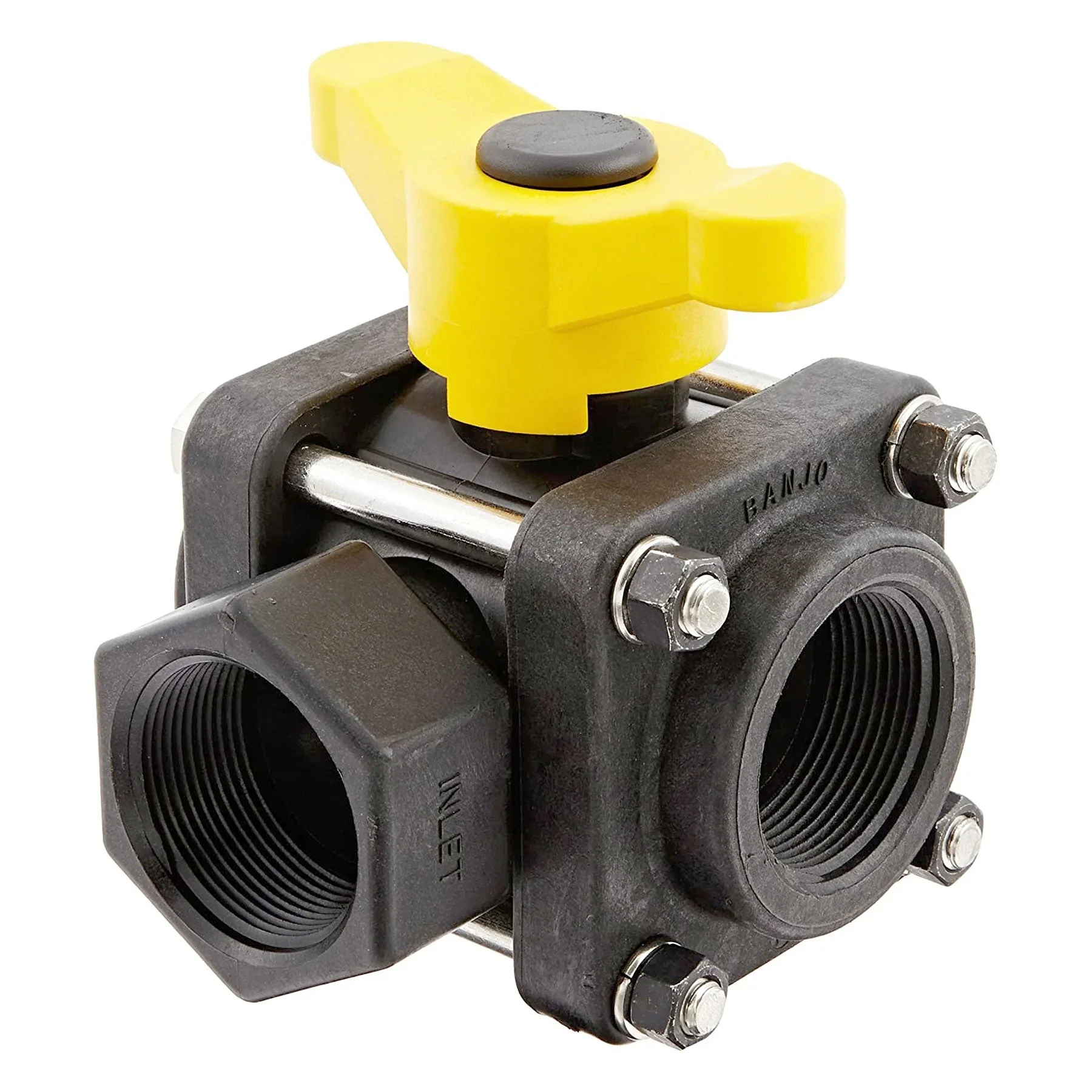 Fpt 3-Way Side Load Poly Ball Valve, 1-1/2 Inch Size