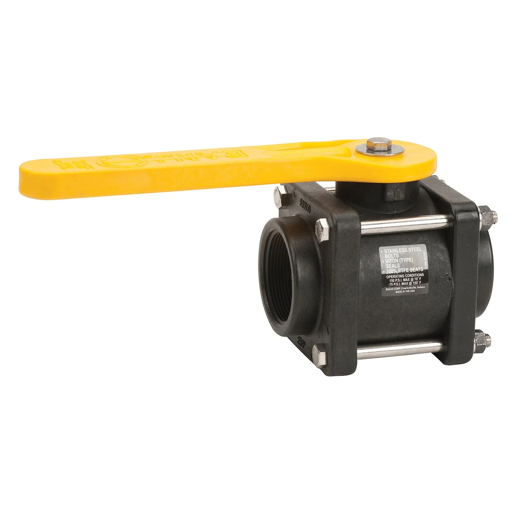 BANJO FITTINGS V204FP Full Port Ball Valve 4-Bolt Design, 2 Inch, Polypropylene | BW9HXC