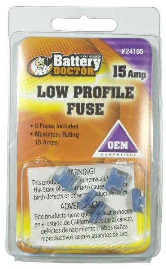 BATTERY DOCTOR 24165 Low Profile Automobile Fuse, 15A, Blue, 5 Piece | CG9ATT