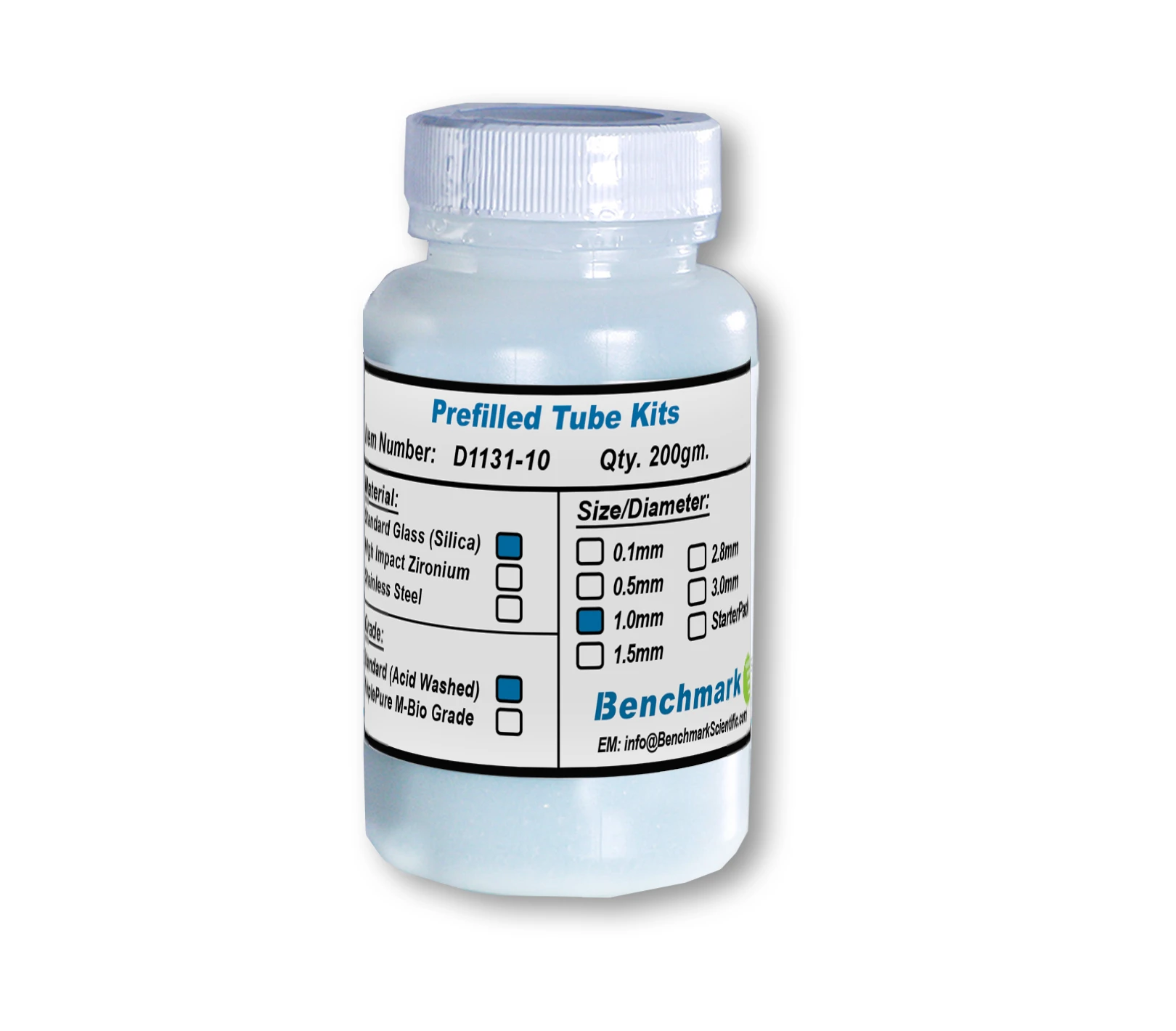 BENCHMARK SCIENTIFIC D1131-10 Bulk Beads, Silica, 1mm Acid Washed, 200g | CE7MJZ