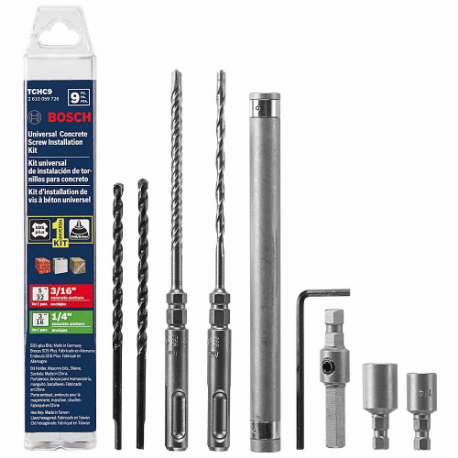 Concrete Screw Kit, 5/32 In-3/16 Inch Drill Bit Size, 0 Inch Shank Dia, 2 Drill Bits