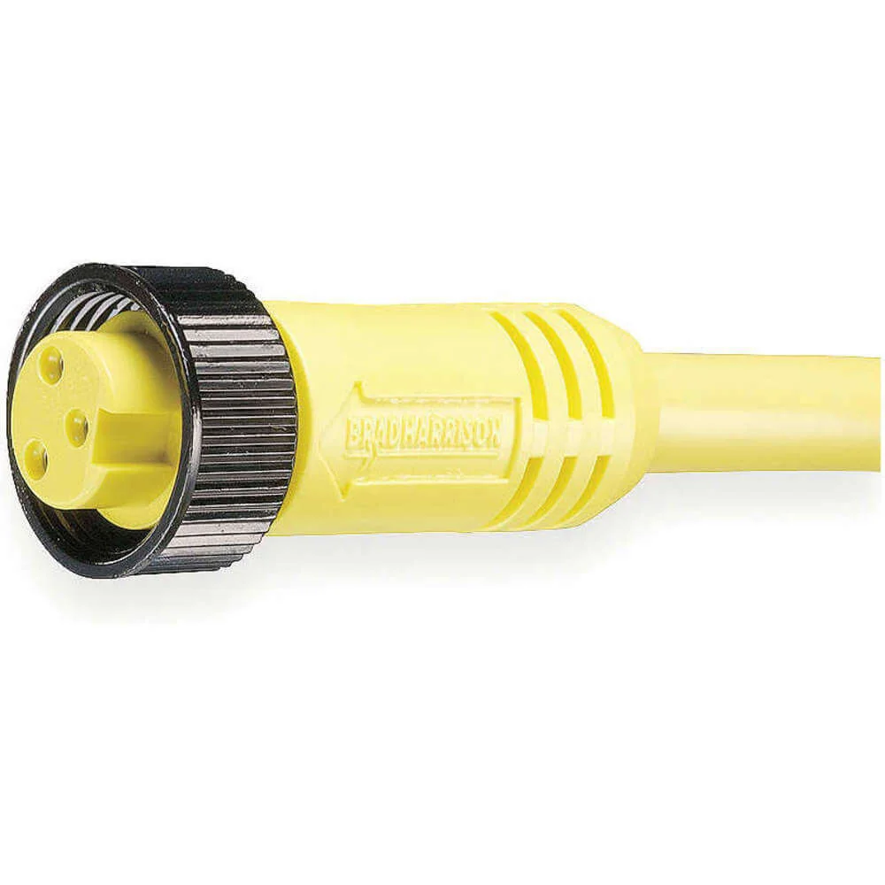 BRAD HARRISON 103000A01F120 Cordset, 7/8 Inch -16 Female Straight X Bare Wire, 3 Pins, Yellow, PVC, 12 Ft Cable Lg | CP2AUL 5AA37