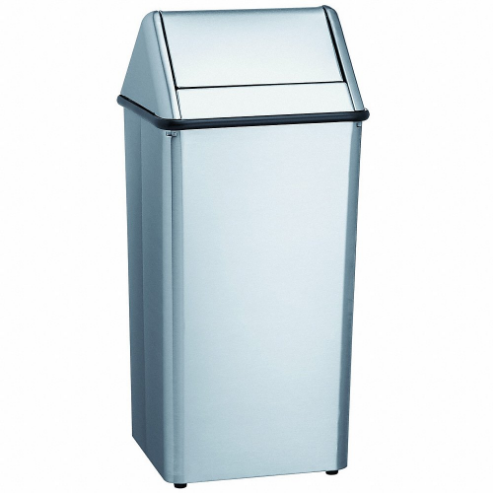 BRADLEY 377-380000 Waste Receptacle, Stainless Steel, Swing Top, Silver, 36 gal Capacity, 19 Inch Width/Dia | CP2AWC 61DH34