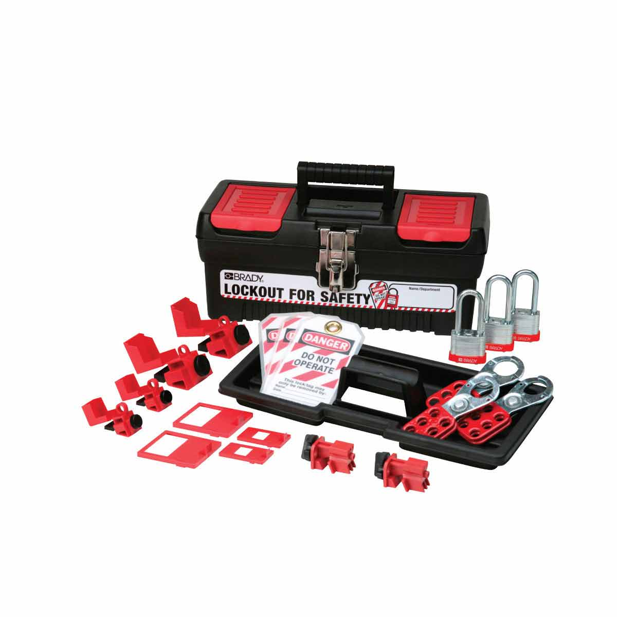 Personal Breaker Lockout Toolbox Kit with 3 Padlocks, Steel, Black/Red