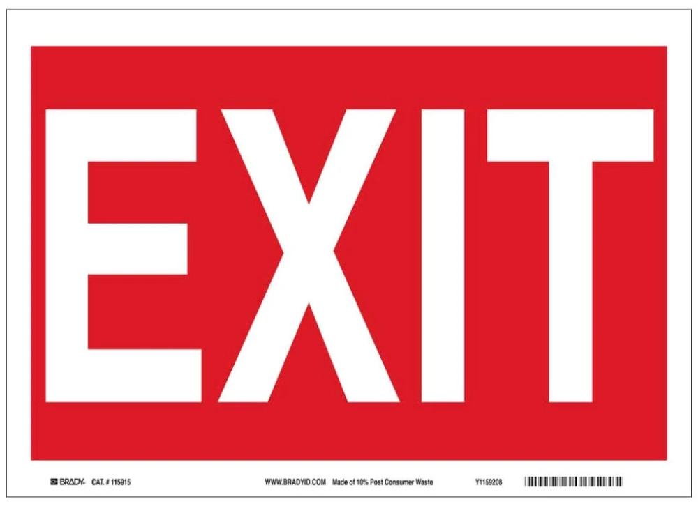 Exit Sign, 10 x 14 Inch, Eco-Friendly Plastic