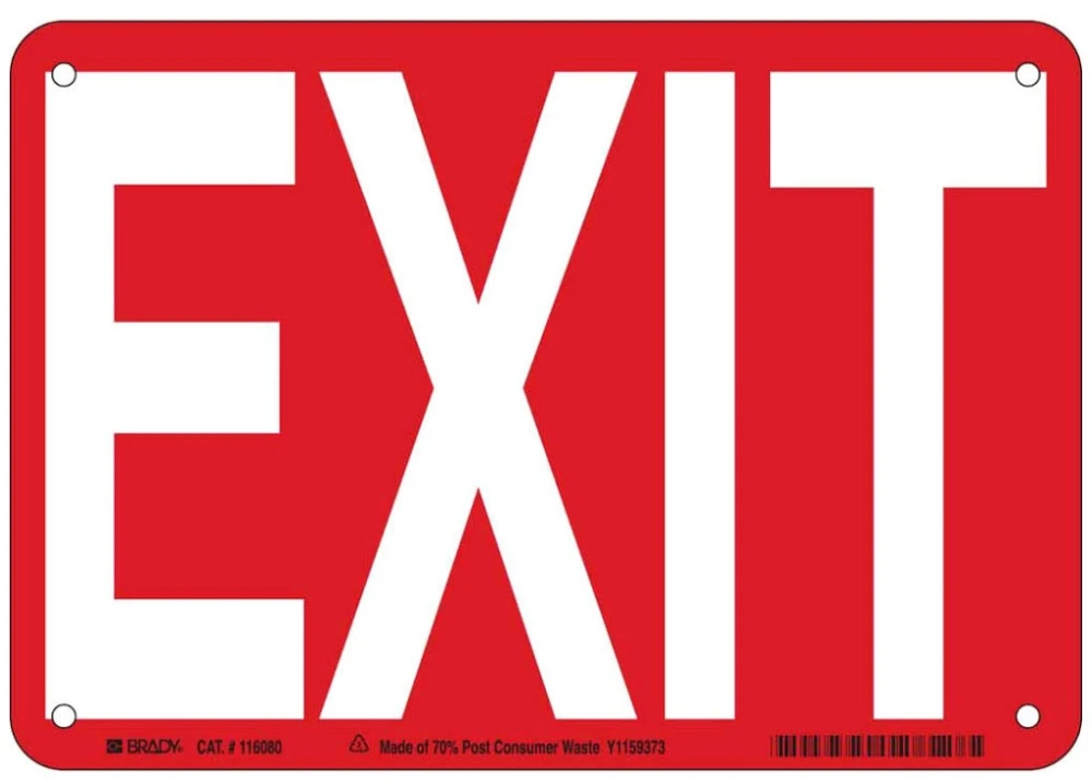 Exit Sign, 7 x 10 Inch, Eco-Friendly Plastic