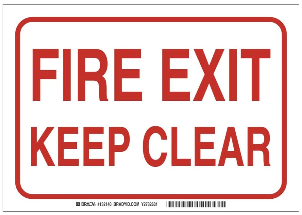 Fire Exit Sign, 7 Inch Height, 10 Inch Width, Fiberglass, Rectangle, English