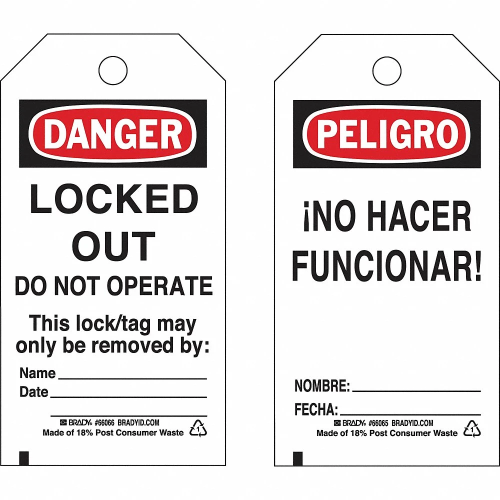 BRADY 133495 Lockout Tag, Peligro/Danger, Locked Out Device, Paper, Date/Fecha/Name/Nombre | CP2FMX 489M47