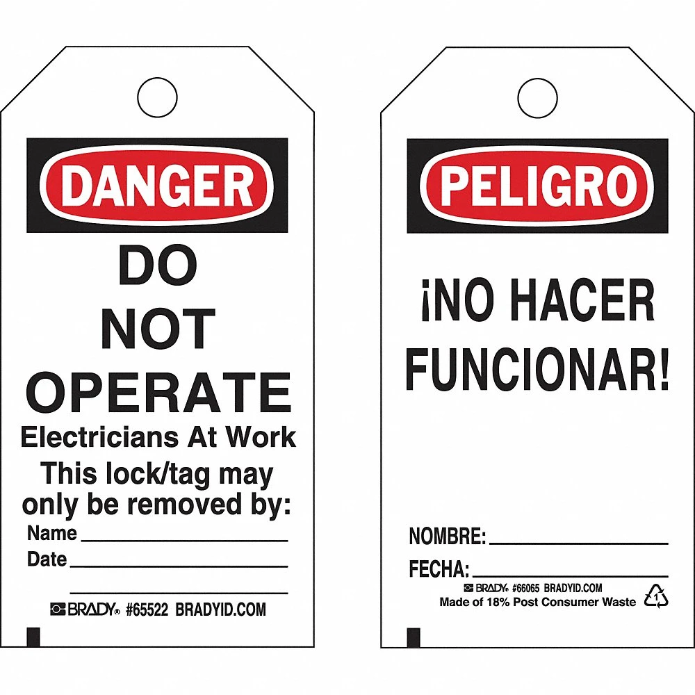BRADY 133548 Lockout Tag, Danger/Peligro, Danger Do Not Operate, Polyester, Date/Fecha/Name/Nombre | CP2FJE 489M54