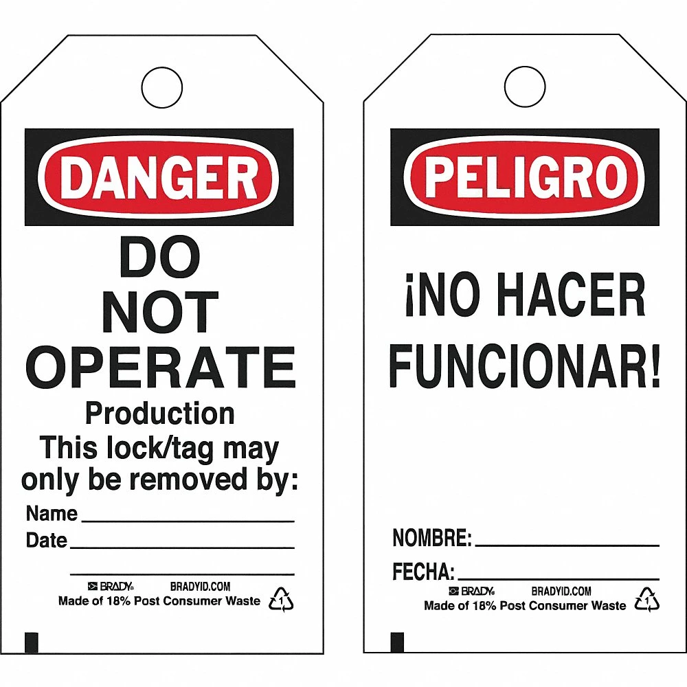 BRADY 133553 Lockout Tag, Danger/Peligro, Danger Do Not Operate, Polyester, Date/Fecha/Name/Nombre | CP2FJD 489M57