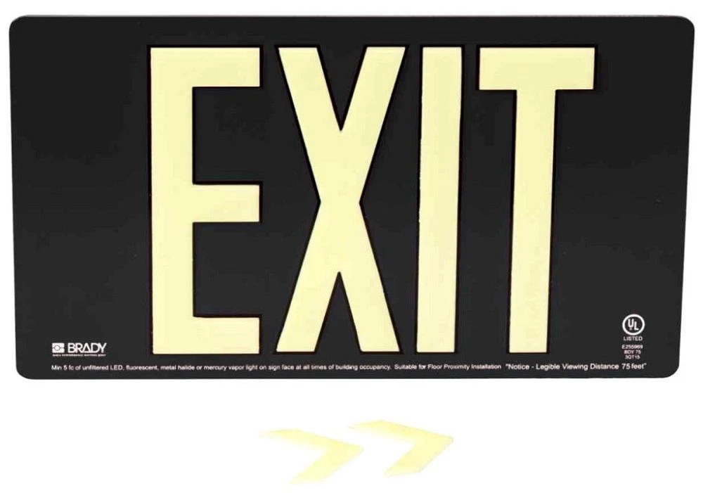 Exit Sign, 8-1/2 Inch Height, Aluminium, Black