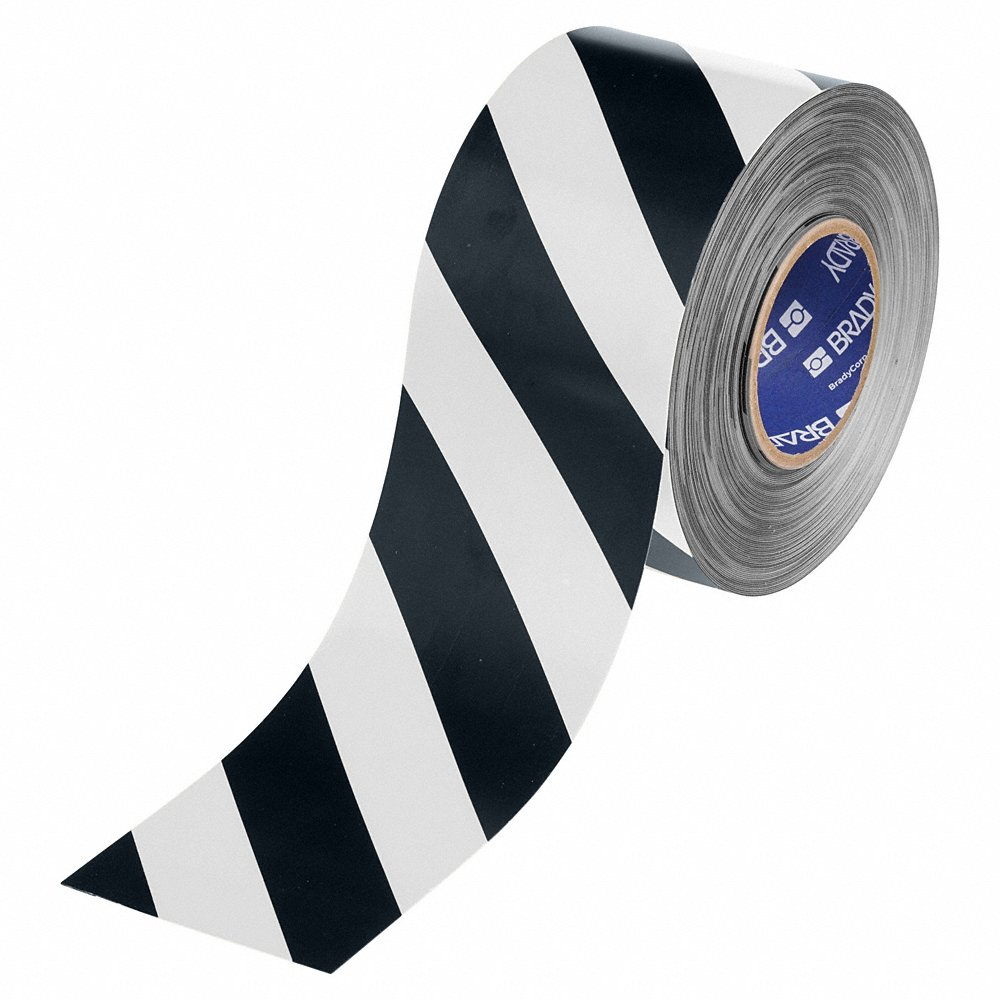 Floor Marking Tape, Striped, Black/White, 4 Inch x 100 ft, 22 mil Tape Thick