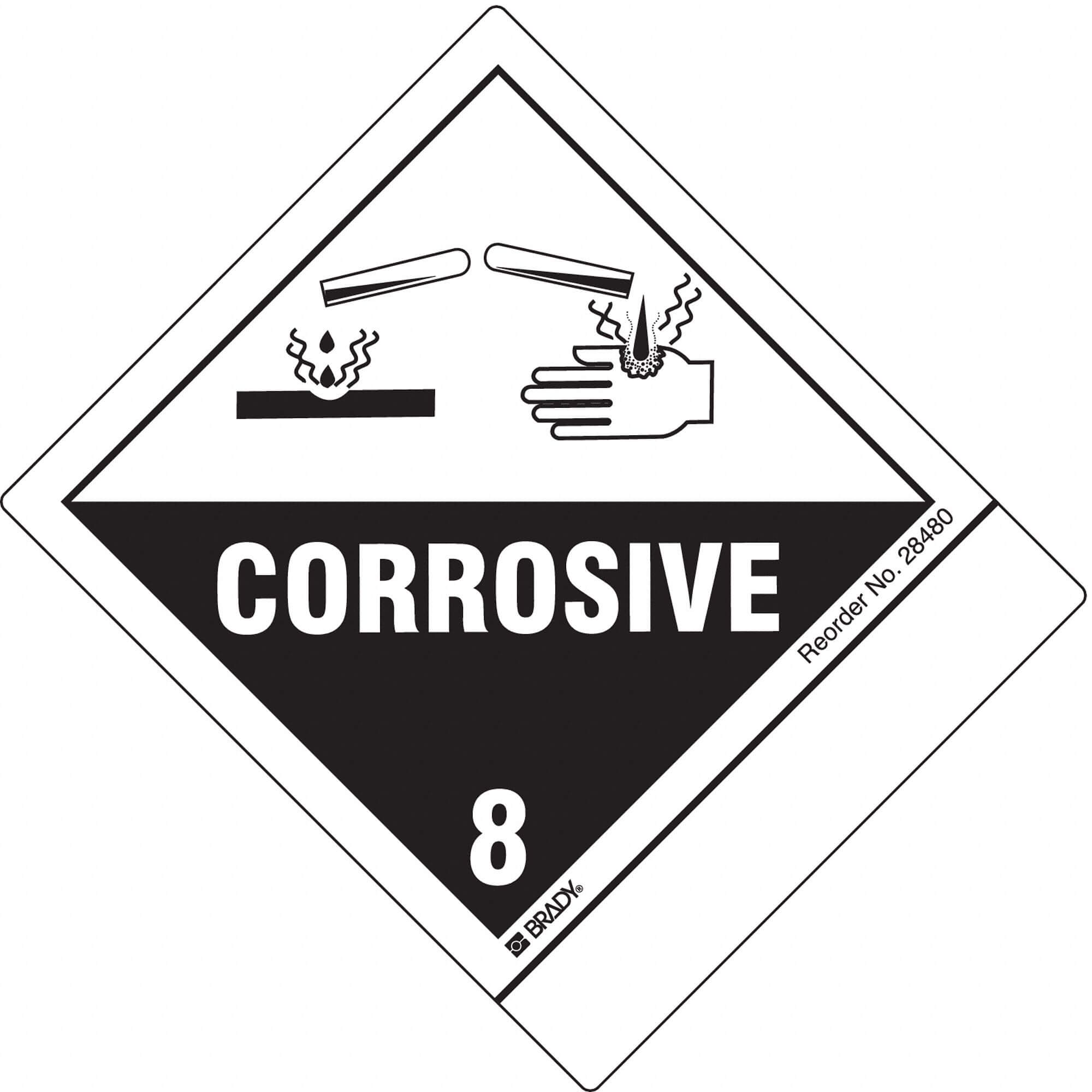 DOT Container Label, Corrosive, 4 Inch Label Width, 4 Inch Label Height, Paper, Class 8