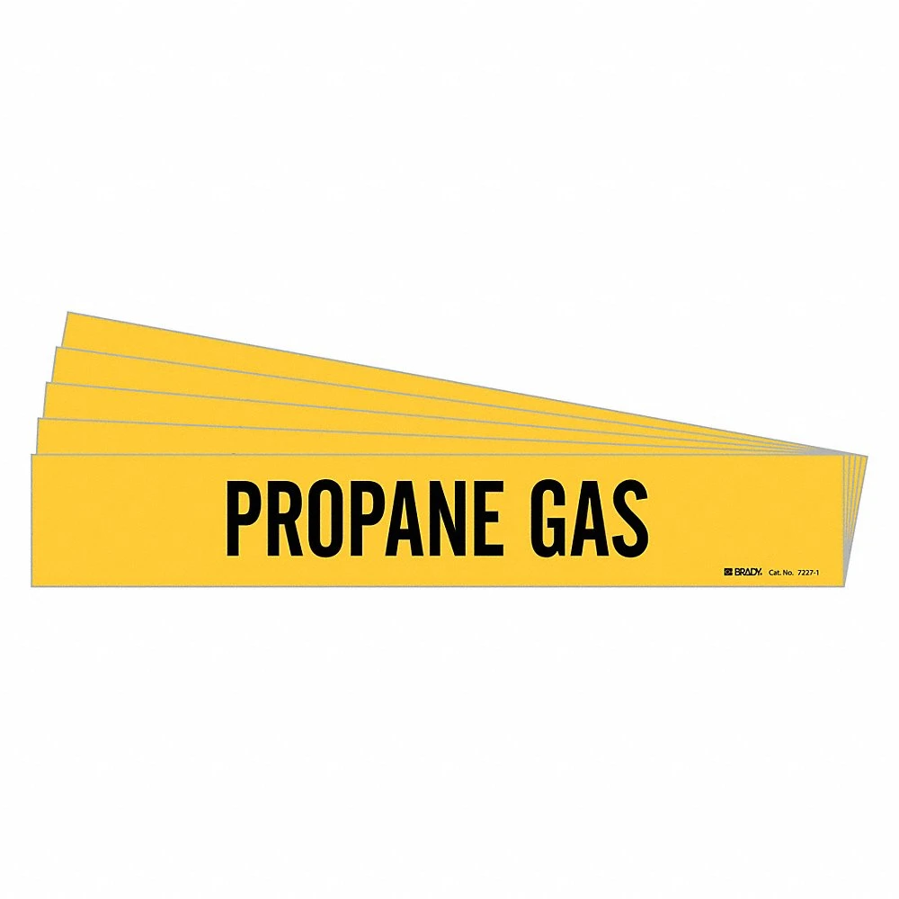 BRADY 7227-1-PK Pipe Marker, Propane Gas, Yellow, Black, Fits 2 1/2 to 7 7/8 Inch Size Pipe OD | CU2MMG 781XG7