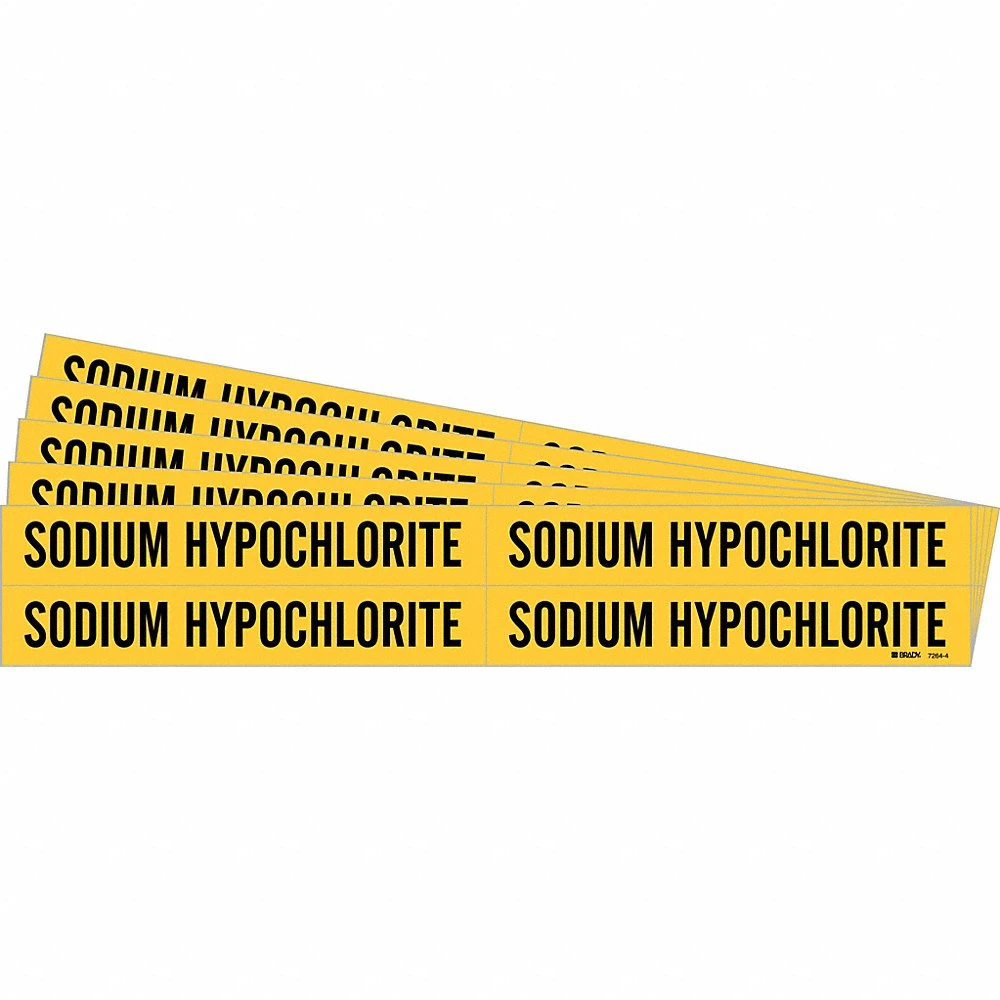 BRADY 7264-4-PK Pipe Marker, Sodium Hypochlorite, Yellow, Black, Fits 3/4 to 2 3/8 Inch Size Pipe OD | CU2MQN 781VC5