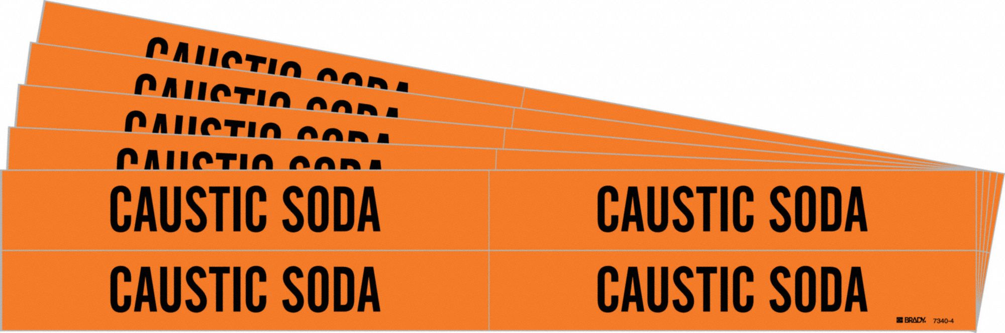 BRADY 7340-4-PK Pipe Marker, Legend: Caustic Soda, Iiar System Abbreviation Not Applicable | CH6MDL 781VD1
