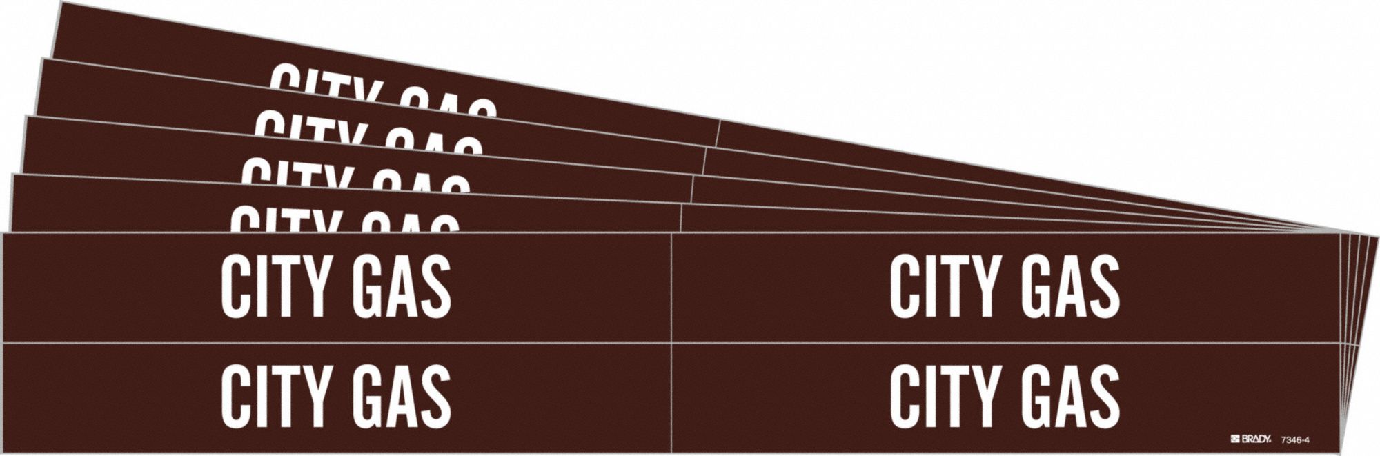 BRADY 7346-4-PK Pipe Marker, Legend: City Gas, 1 1/8 Inch x 7 Inch Size | CH6MEL 781X68