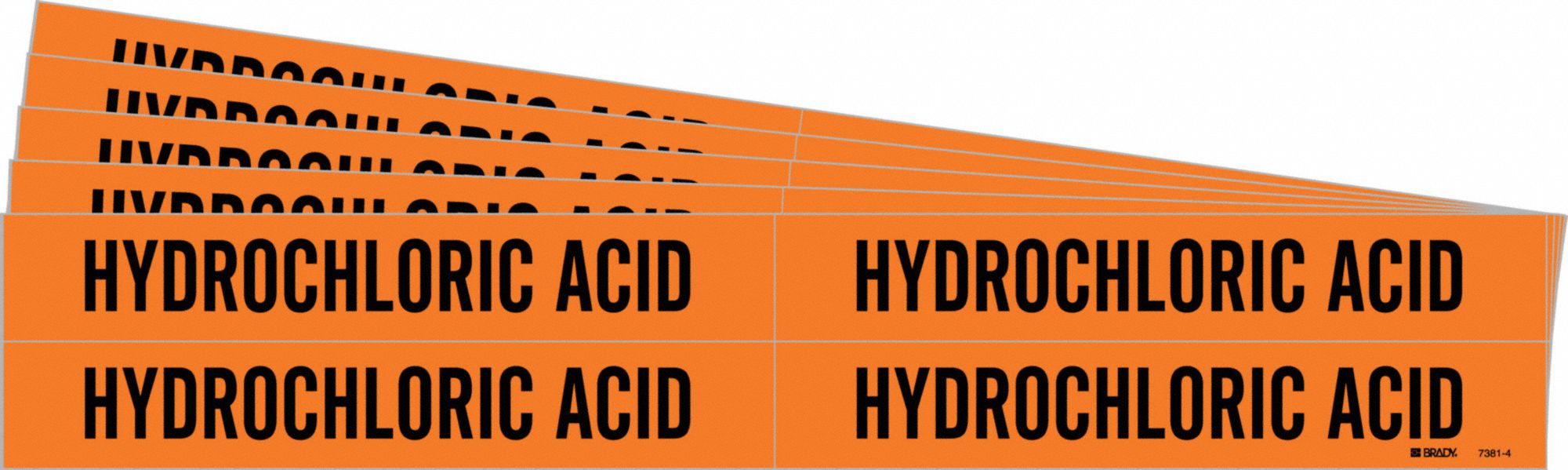 BRADY 7381-4-PK Pipe Marker, Legend: Hydrochloric Acid, Iiar System Abbreviation Not Applicable | CH6MJE 781VH9