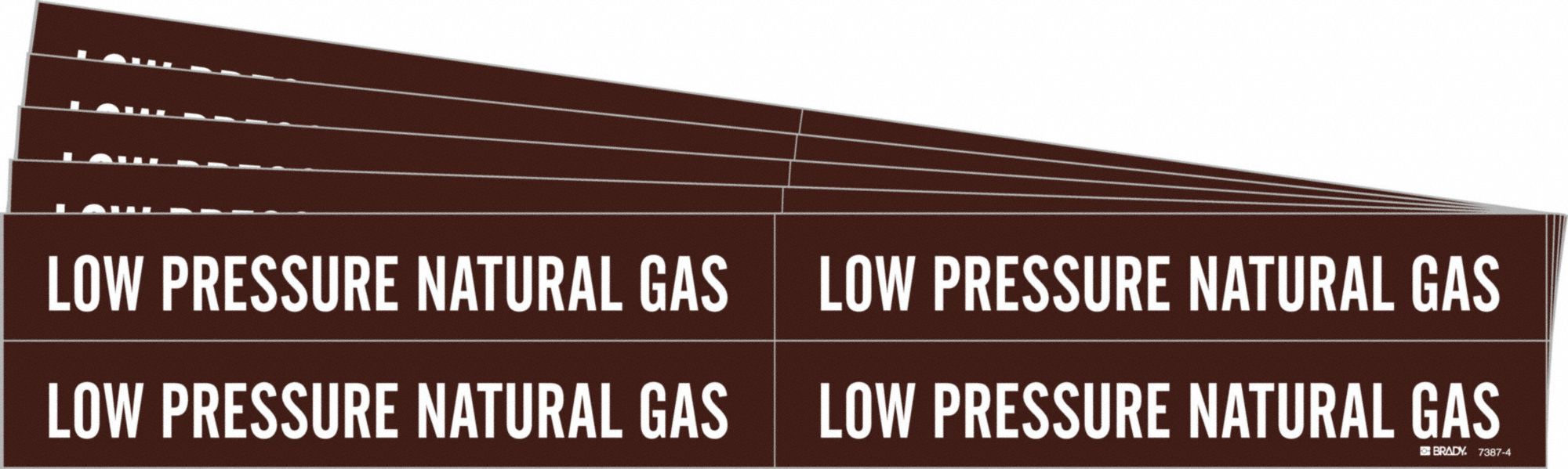 BRADY 7387-4-PK Pipe Marker, Legend: Low Pressure Natural Gas, Iiar System Abbreviation Not Applicable | CH6MKB 781X02