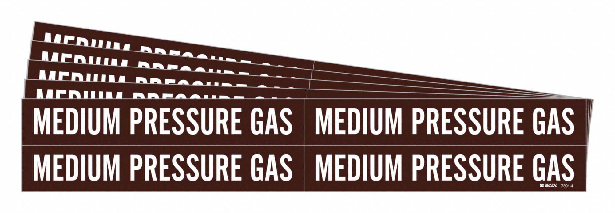 BRADY 7391-4-PK Pipe Marker, Legend: Medium Pressure Gas, Iiar System Abbreviation Not Applicable | CH6MKR 781XL5